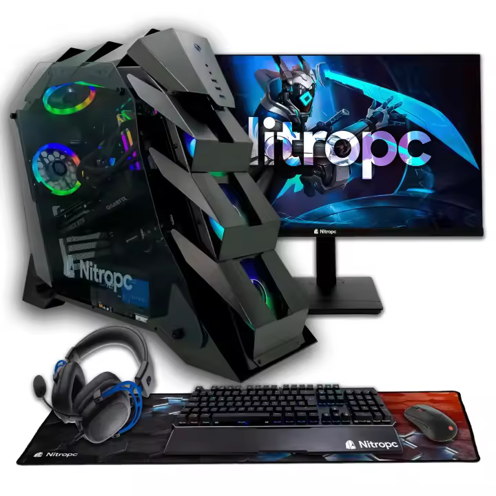 PC Gaming completo Nitropc Pack Nitro Plus v2 - AMD Ryzen 7 9800X3D, RTX 5080 16GB, RAM 32GB, M.2 2TB, Windows 11 - Monitor 27" 4K IPS, teclado, ratón, alfombrilla y auriculares - 1