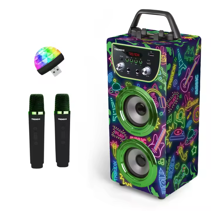Trendix - Karaoke 2 Microfonos Inalambricos Neon World | Karaoke Infantil | Altavoz Karaoke | Karaoke Niña Y Karaoke Niños | Altavoz Bluetooth con Microfono Y Radio FM | Regalos Comunion Niña - 1