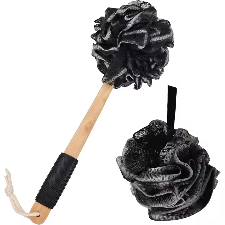 Esponja de Lufa para baño, Cuchillo Corporal para frotar la espalda con Mango Largo de Madera, Esponja de Lufa de mano en un Palo PARA EL Cuerpo, Esponja de baño para exfoliar, - 1