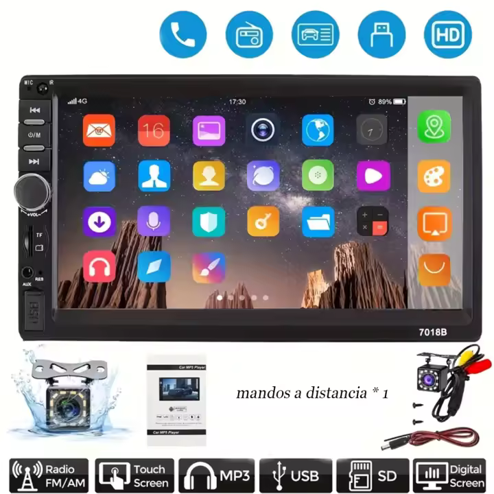 7 pulgadas Car Stereo Player con cámara trasera, MP5 Media Playback, 2Din Car Stereo System con mando a distancia IR para varios vehículos - 1