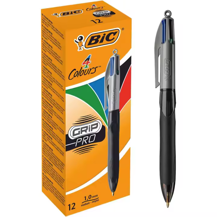 BIC Boligrafo Cuatro Colores con Grip Pro de Caucho Trazo 0.32mm (Caja de 12 Uds.) - 1