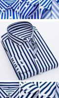 Camisa De Punto Para Hombre Azul Claro Con Rayas Cuello En V Manga Larga Ajustada Estilo Coreano No Hierro Casual Negocios - details 12