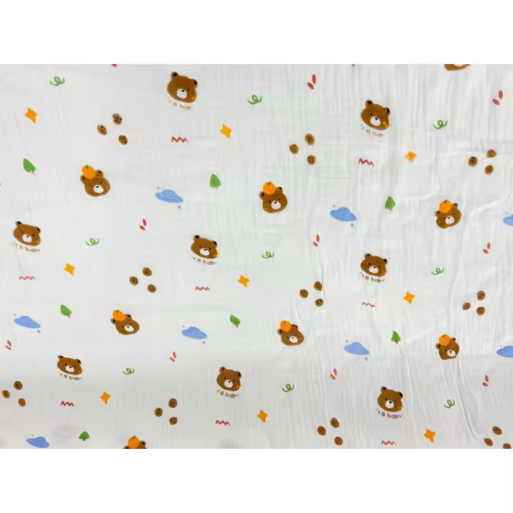 No Application Tela de Doble Gasa Estampado - Osos y Nubes - Ropa para Bebés y Manualidades - 1