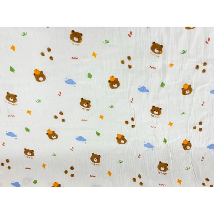 No Application Tela de Doble Gasa Estampado - Osos y Nubes - Ropa para Bebés y Manualidades - 1