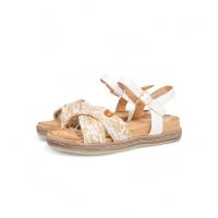 HLUNA - Sandalias planas Deportes con Plataforma con Tira Ancha de Esparto - Pulsera al tobillo con hebilla - Sandalias de Esparto Negro Blanco y Oro - WH21-38 - details 4