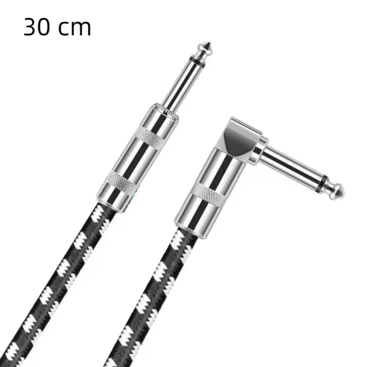 Cable De Audio Para Guitarra Eléctrica Negro Y Blanco 24AWG Reducción De Ruido 6.35mm Jack Longitud Opcional 30-50cm - 1