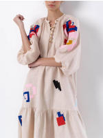 Vestido Largo Casual Bohemio Para Mujer Verano 2025 Estampado Suave Cuello Redondo Mangas Lanternas Sueltas Moda Oficina - details 2