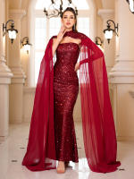Vestido De Noche Elegante Romagic Para Mujer Con Pelo De Mariposa Desmontable Y Mangas Fluídas De Lentejuelas Vestido De Cumpleaños Y Baile De Prom 2025 Sin Cinturón - details 5