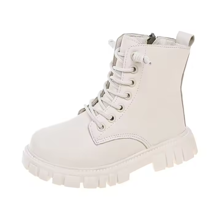 Botas De Tobillo Para Niñas Cuero Negro Antideslizante Moda Primavera Otoño Cierre De Cremallera Altura De Bota Completa - 1