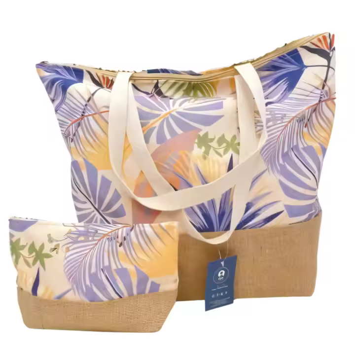 Bolsa de Playa + Neceser 47x15x40 cm Set Bolsa de Playa con Palmeras + Neceser Poliéster con cierre de cremallera ideal para poder llevar a la playa tanto productos grandes como pequeños. - 1