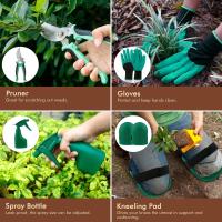 Juego de herramientas de jardinería de acero inoxidable resistente de 10 piezas con mangos de madera antideslizantes - Verde - details 3