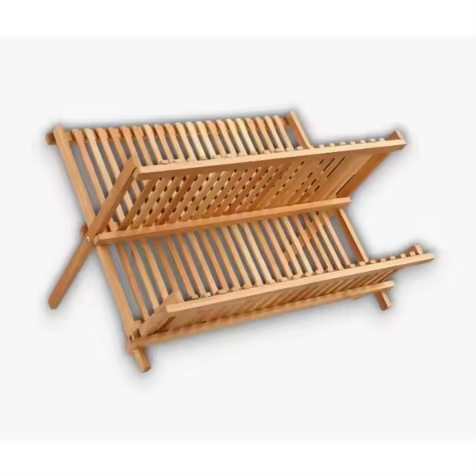 GERIMPORT Escurreplatos de Bambú, 31,5 x 42 x 32 cm, Plegable y Resistente, Escurridor de Platos de Madera, Sujeción Segura, para Fregadero y Cocina - 1