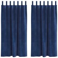 Cortinas opacas vidaXL con lazos de suspensión 2 pcs de terciopelo azul oscuro - details 1