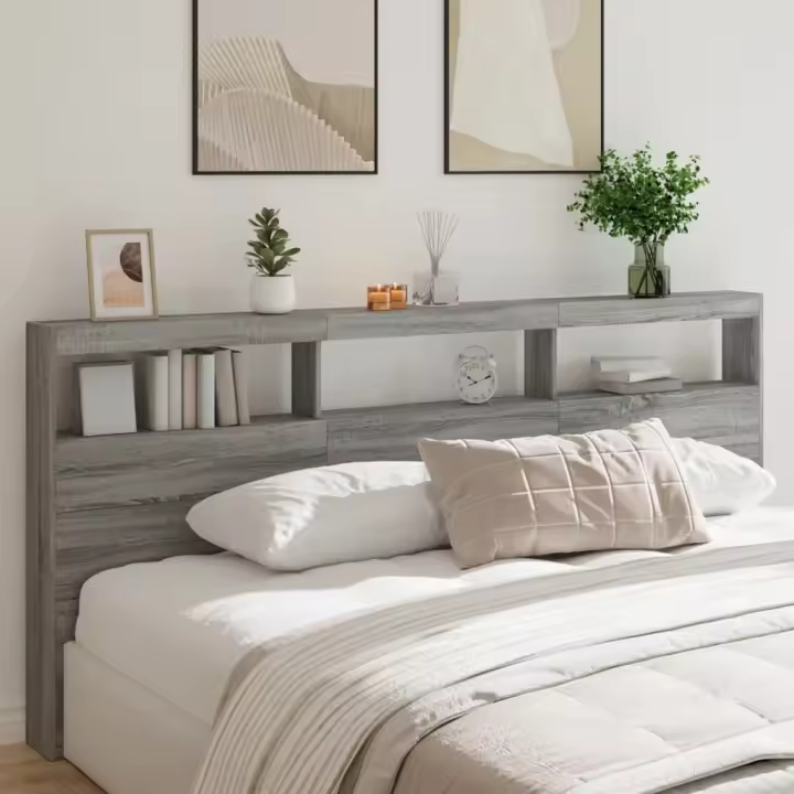 vidaXL Cabecero de cama con luz LED gris Sonoma 220x17x102 cm - 1