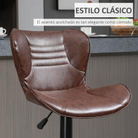 HOMCOM Juego de 2 Taburetes de Bar Tapizado en Cuero Sintético Taburetes Altos de Comedor Regulable en Altura Giratorio con Respaldo y Reposapiés 46,5x54x88-108 cm Marrón - details 4
