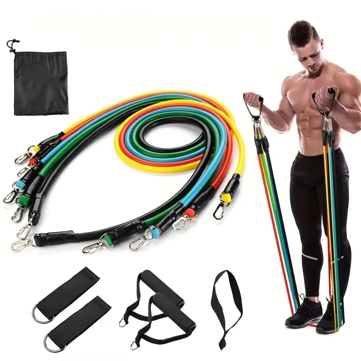 Set De 11 Bandas De Resistencia TPE Con Anclaje De Puerta Manijas Bolsa De Transporte Y Tirantes Para Piernas Y Tobillos Ejercicios De Fortalecimiento Muscular - 1