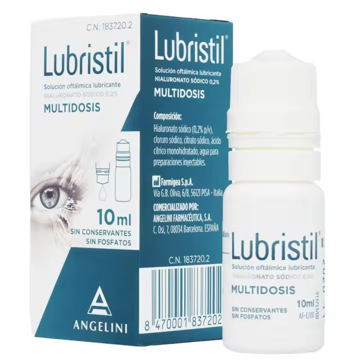 Lubristil Multidosis 10 Ml - Lágrima Artificial Estéril - Solución Oftálmica para Ojos Secos - Gotas Oftálmicas Estériles - Angelini Pharma - 1