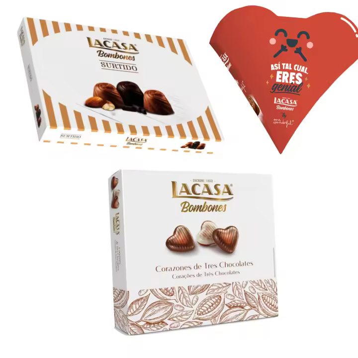 Pack Lacasa bombones corazón mr wonderfull 60G & bombones surtido 95 G & bombones corazón tres chocolates 200 g - 1