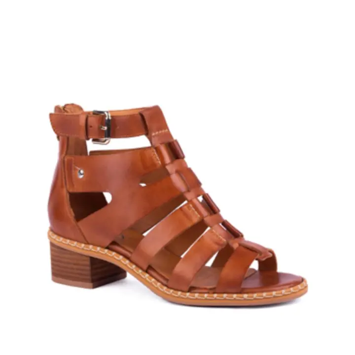 PIKOLINOS BLANES W3H-1823 sandalia de piel natural color brandy, abotinada con cremallera en talón y hebilla lateral, tacón cómodo sport. - 1