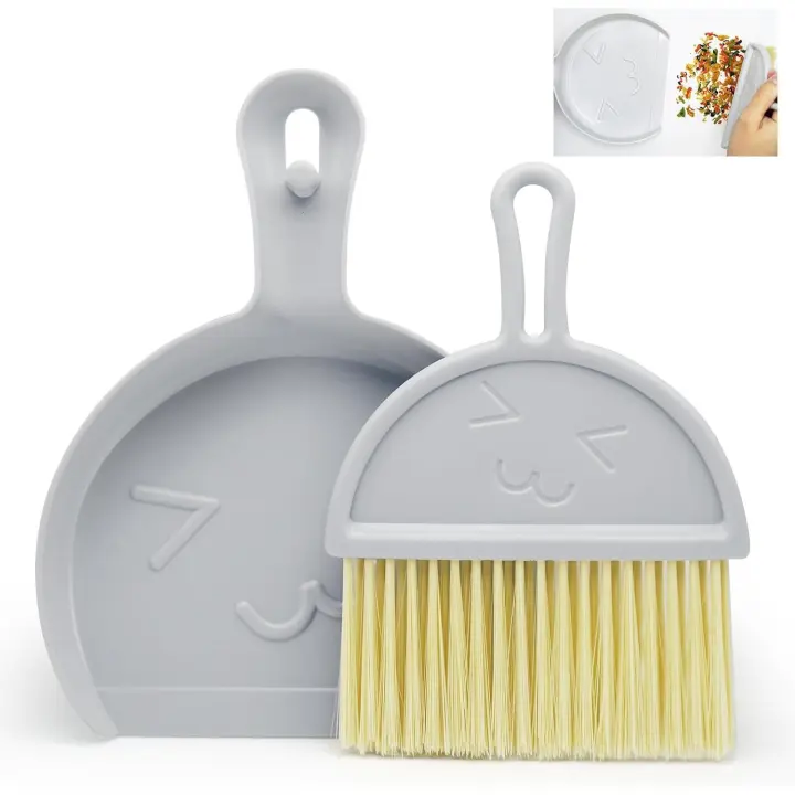 Mini recogedor y cepillo, juego de escoba y recogedor gris, cepillo de limpieza portátil y recogedor combinado, borde flexible, perfecto para el polvo - 1