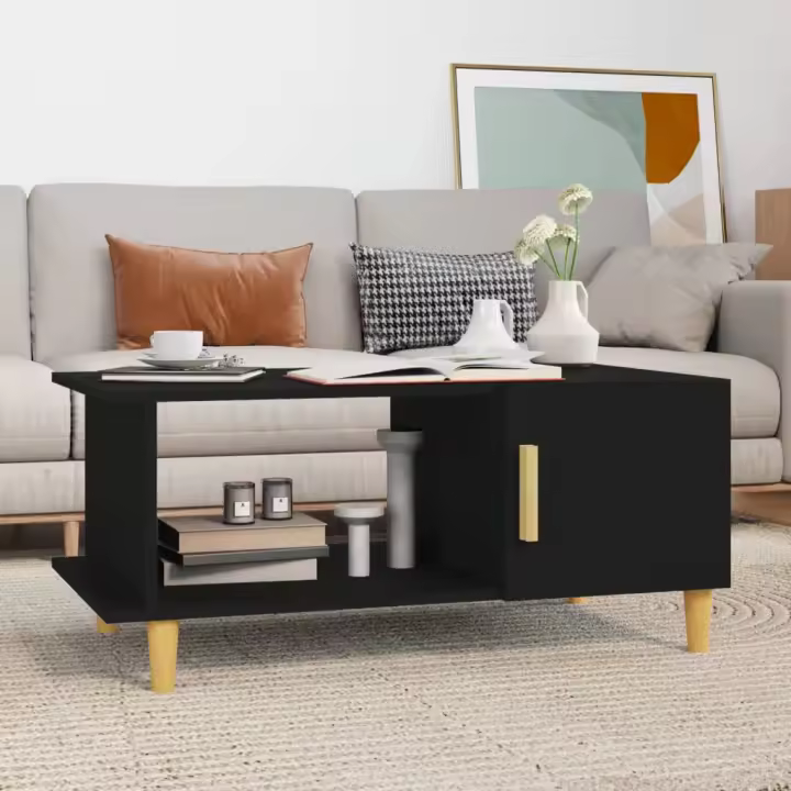 vidaXL Mesa de centro madera contrachapada negro 90x50x40 cm - 1