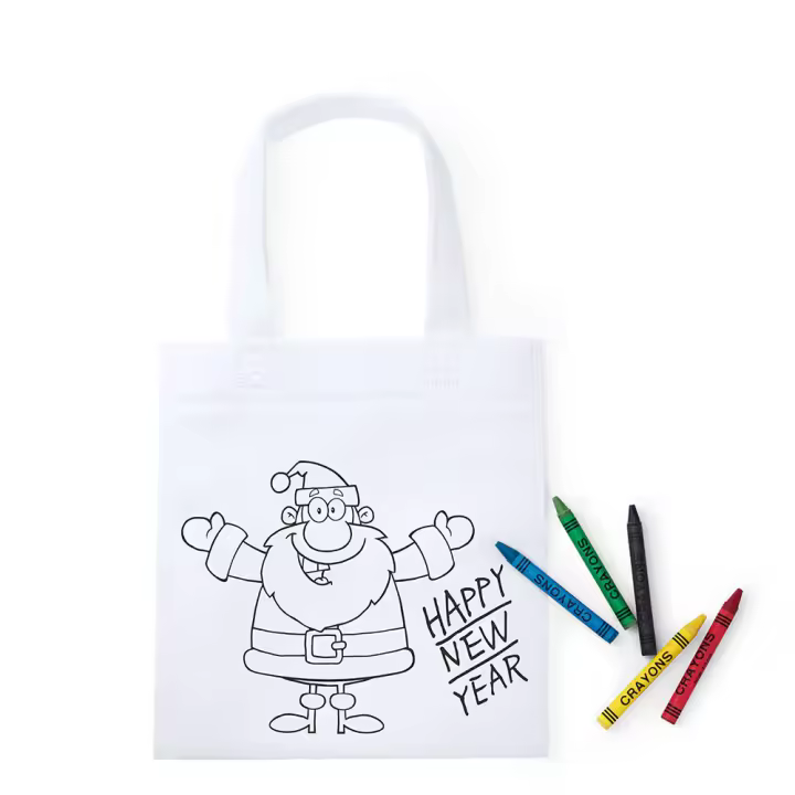Bolsa de merienda de Navidad para colorear con dibujos navideños y 5 ceras de colores. Regalo para dar a los niños y niñas en fiestas de cumpleaños, colegios, guarderías, Bodas, Bautizos, Comuniones y eventos infantiles. - 1