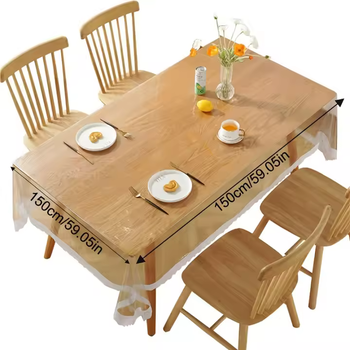 Mantel De PVC Transparente 1pc Resistente Al Agua Y Lavable Protección Para La Mesa Con Diseño De Encaje Cubierta Para La Mesa - 1