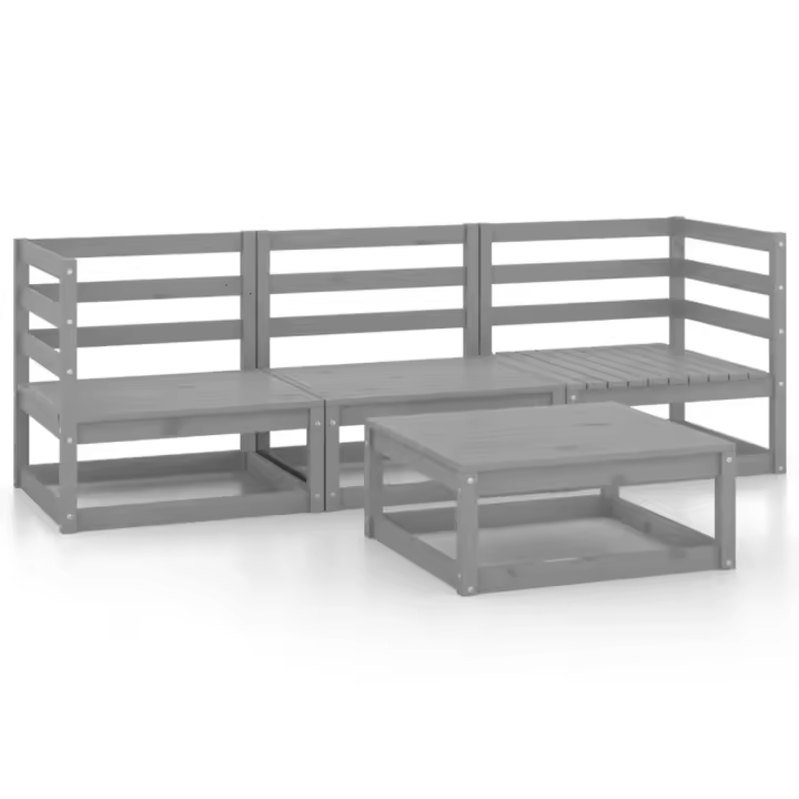 vidaXL Juego de muebles de jardín 4 piezas gris madera maciza de pino - 1