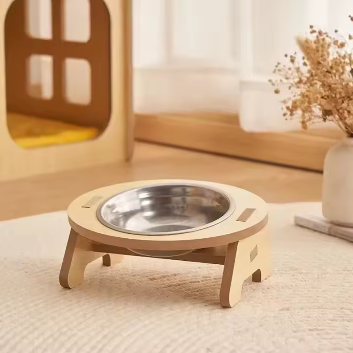 Cuencas De Alimento Y Agua Para Mascotas De Madera Elevadas Cuenco De Alimento Tilted Para Gatos Y Perros Single/Double Accesorios Para Mascotas - 1