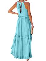 Vestido De Verano Para Mujer Con Camisola Y Falda Larga Estilo Europeo Y Americano Sin Mangas Cuello Redondo Polyester Spandex - details 6