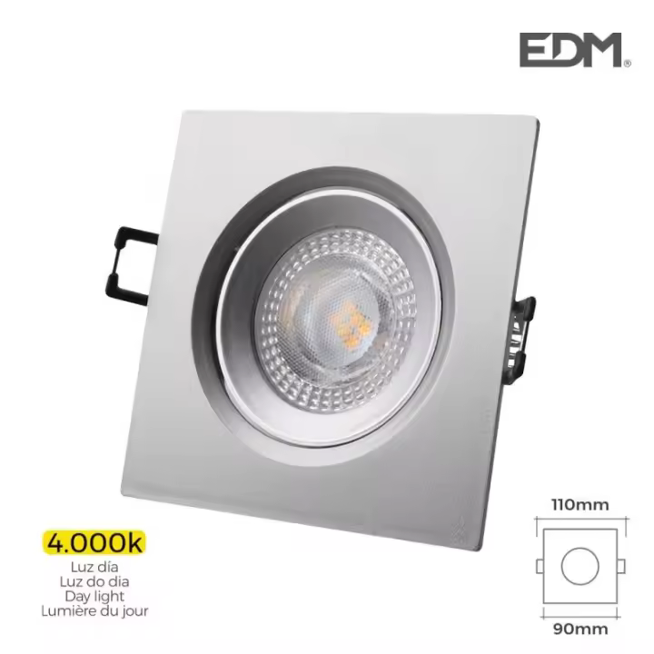 Downlight led empotrable cuadrado 5w 4000k luz día Color cromo 9x9cm EDM - 1