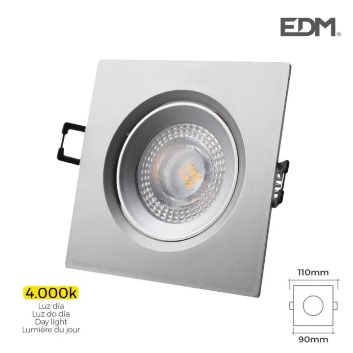 Downlight led empotrable cuadrado 5w 4000k luz día Color cromo 9x9cm EDM - 1