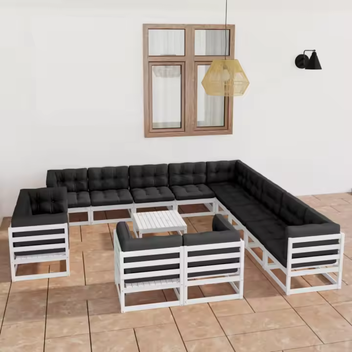 vidaXL Set de muebles de jardín 14 pzas con cojines madera pino blanco - 1