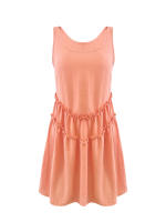 Vestido De Playa Para Mujer Con Encaje Y Sin Mangas Estilo Europeo Y Americano Dulce Y Claro De Color Sólido Para Verano Vestido De Cintura Alta Con Cuello En V Y Manga Corta - details 11