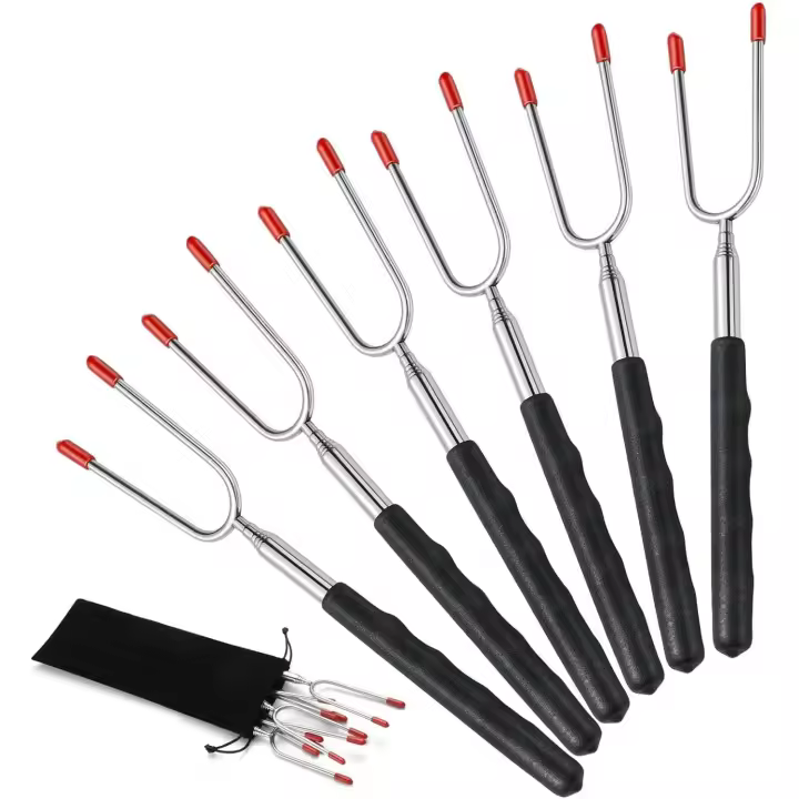 PORCHEDDU Homealexa Horquillas para Barbacoa de 6 Piezas, Brochetas Telescópicos de Acero Inoxidable, Palos para Asar Malvavisco de 85 cm Adecuado para Barbacoa, Hoguera, Camping, Picnic, Fiesta - 1