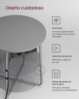 Mesa Auxiliar Redonda con Tomas de Corriente y Cesta de Tela - Espaciosa Mesa Lateral para Salón, Dormitorio o Mesita de Noche, Estilo Moderno - details 11