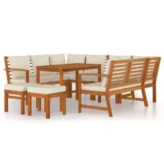VIDAXL juego comedor de jardín de 9 piezas fabricado en madera de acacia con cojines color blanco vida xl - 1