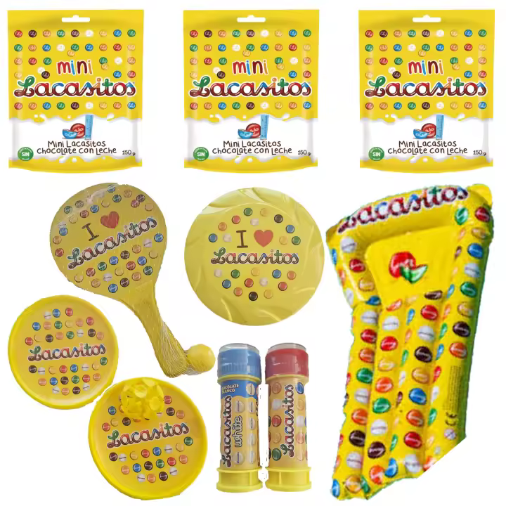 Pack vacaciones Lacasitos:3 mini doyPack 150g,palas con ventosa y con pelota , pompero,frisbee y colchoneta - 1
