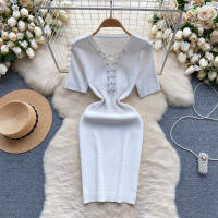 Vestido Bodycon Elegante De Encaje Frontal REALEFT Para Mujer Verano 2024 Nuevo Estilo Vintage Slim V-Neck Longuerza Mini - details 2