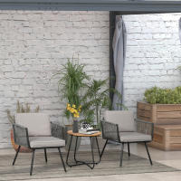 Outsunny Conjunto de Muebles de Jardín de Ratán Sintético 3 Piezas Conjunto de Mesa y 2 Sillas de Ratán con Cojines Acolchados Extraíbles para Balcón Terraza Patio Gris - details 1