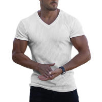 Camiseta De Hombre Con Cuello V Y Manga Corta Para Fitness Y Gimnasio Estilo Slim Fit Tejido Algodón Sólido Moda Verano - details 9