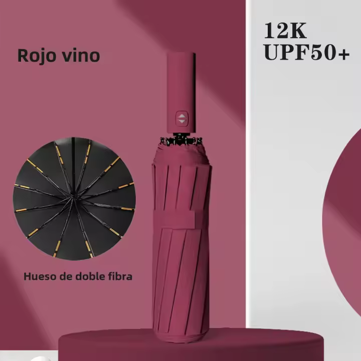 Paraguas Automático Completo 24 Vástago En Varios Colores Protección Contra El Agua Y El Sol Para Adultos Tamaño 55-61cm - 1