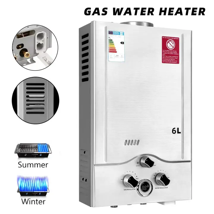 calentador de agua de Gas LPG, caldera de Gas propano sin depósito de acero inoxidable de 6L-18L, con Kit de ducha, electrodoméstico para acampar - 1