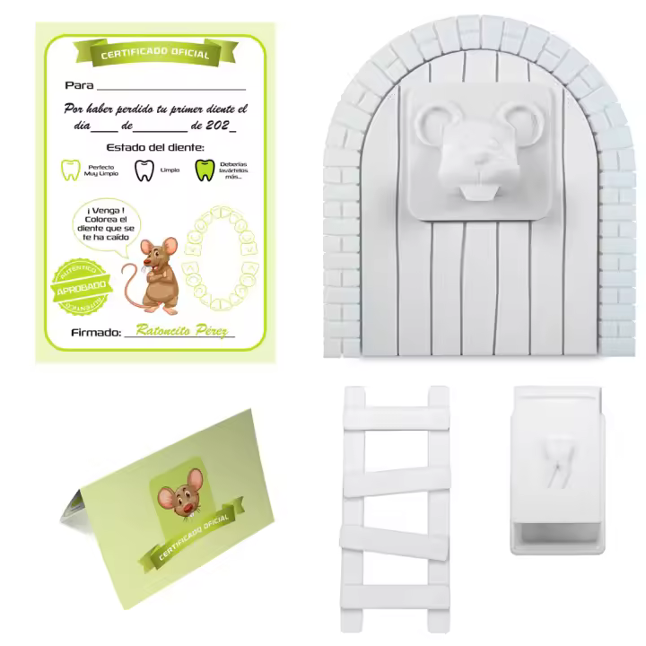 MFS Myfuturshop® Raton Pérez Puerta mágica para pintar, Caja para el Diente, Escalera, 4 certificados de Diente Limpio. Regalo Original para niño y niña. - 1