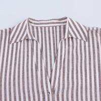 Camisa Asimétrica de Verano para Mujer – Estampado a Rayas, Mezcla de Lino, Mangas Anchas Rizadas, Cuello Versátil, Estilo Informal y Fresco - details 11
