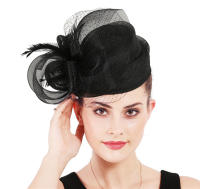 FS Sombrero De Noche De Boda Rojo Para Mujer Elegante Derby Con Plumas Y Velo Para Fiesta De Té En La Iglesia Y Cocktails - details 2