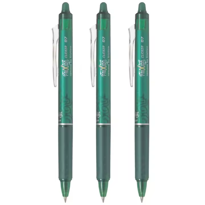 Pilot Bolígrafo Frixion Clicker 0,7mm Retráctil Grip Tinta Borrable Verde (Pack de 3) - 1
