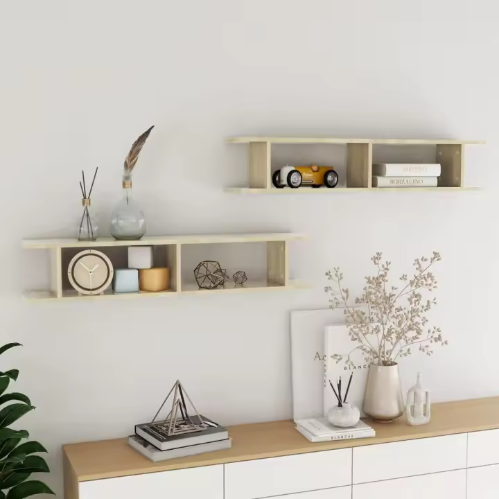 Estantes de pared 2 uds contrachapado roble Sonoma 105x18x20 cm - 1