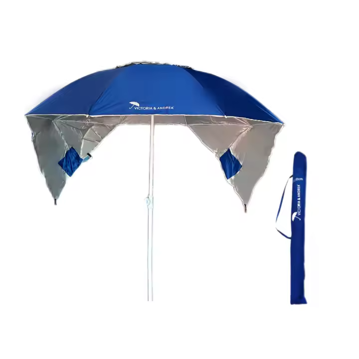 VICTORIA&ANDREA® Sombrilla de Playa 2 en 1 Parasol para Playa, 8 Varillas con 2 Paneles Laterales Toldo Portátil Anti-UV con Bolsa de Transporte, Ø220cm, ideal para Playa Camping Jardín y Piscina - 1
