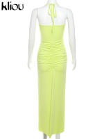 Vestido Maxi Sin Mangas Para Mujer Kliou Estilo Bandage Con Aros Y Rotura Lateral Silueta Corporal Corto De Calle Polyester Spandex - details 3